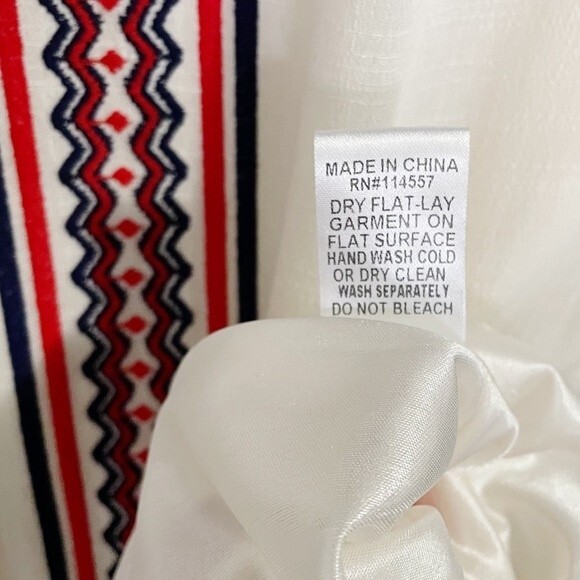 THML Mini Dress Women's Size Medium Cream Boho Tribal Embroidered Dropped Waist - Picture 8 of 10